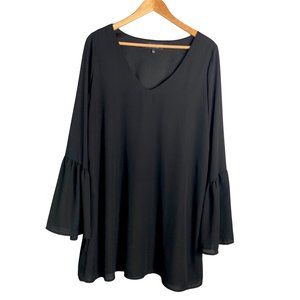 Lulu's XL Bell Sleeve Dress Solid Black V-Neck